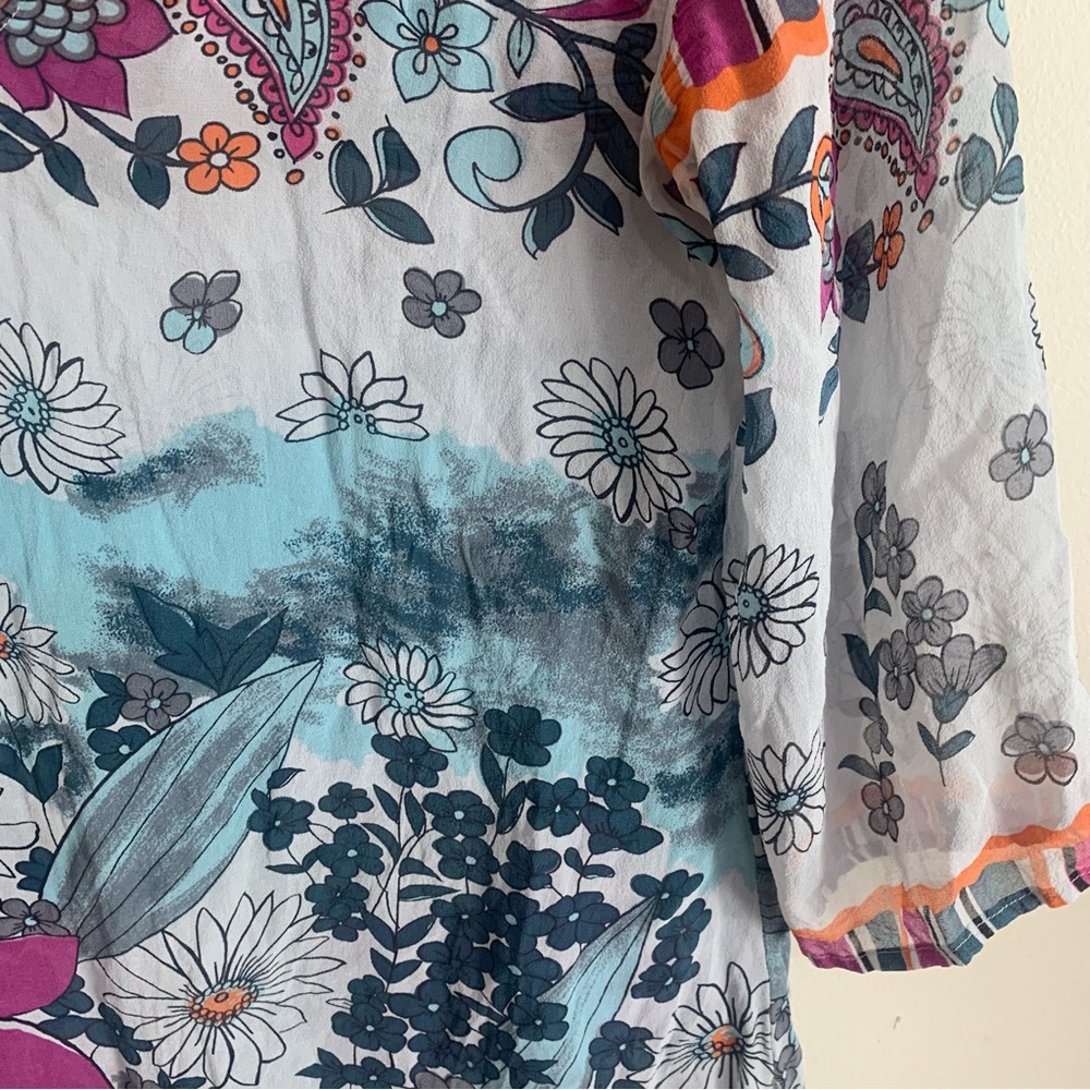 Coldwater Creek 100% Silk Floral Striped Tunic Top - Picture 3 of 12